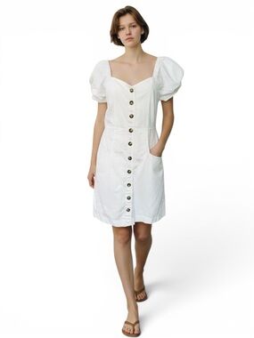 Madewell White Button Front Mini Dress 4 Puff Sleeve Cotton Summer Cottagecore
